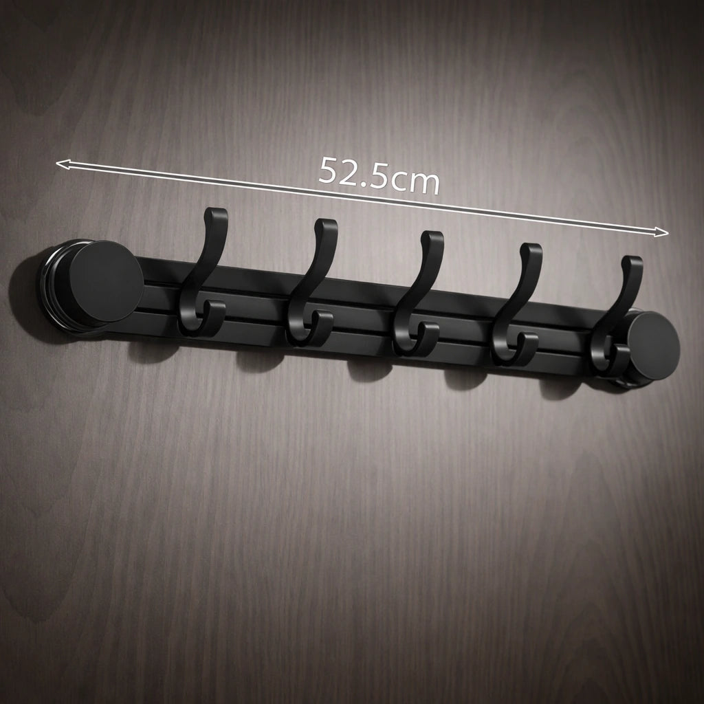 Porte-Manteau Mural Salle de Bain Ventouse Support Lateral Noir 5 Crochets