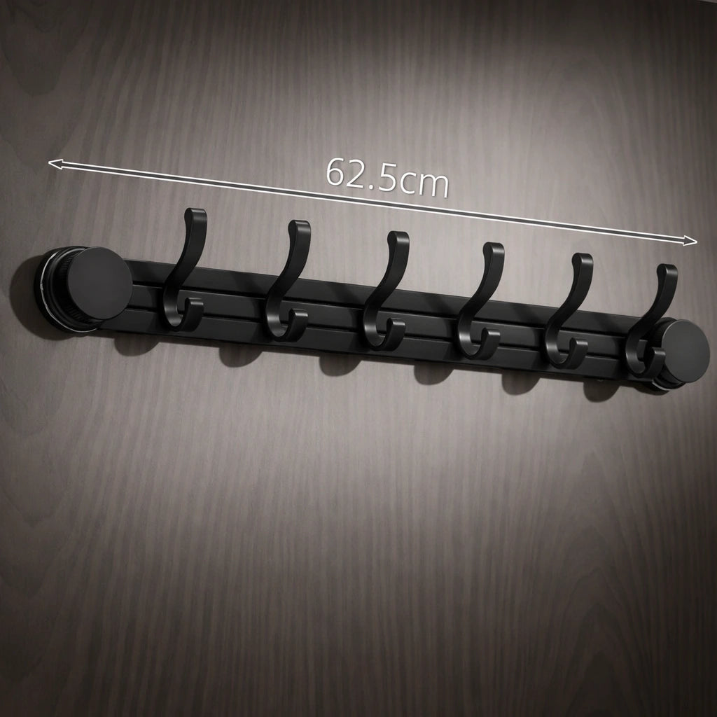 Porte-Manteau Mural Salle de Bain Ventouse Support Lateral Noir 6 Crochets