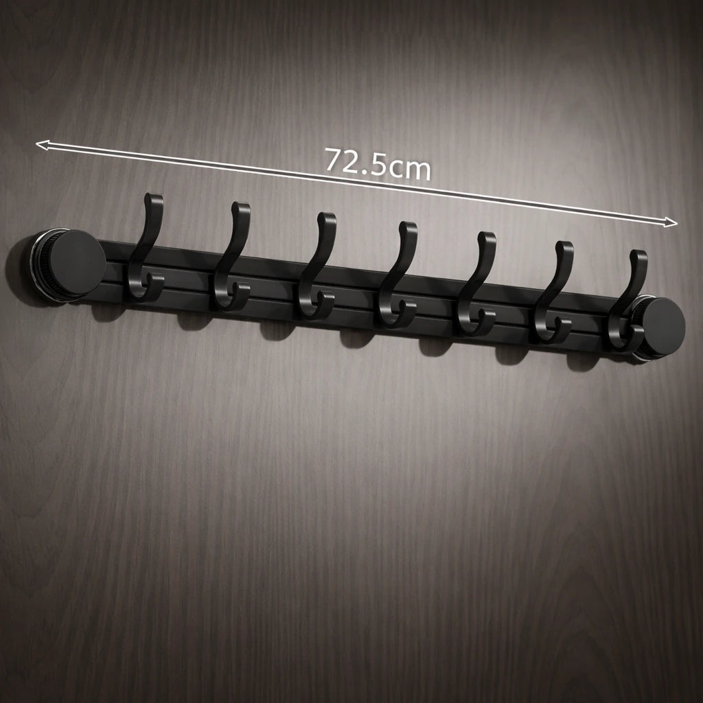 Porte-Manteau Mural Salle de Bain Ventouse Support Lateral Noir 7 Crochets