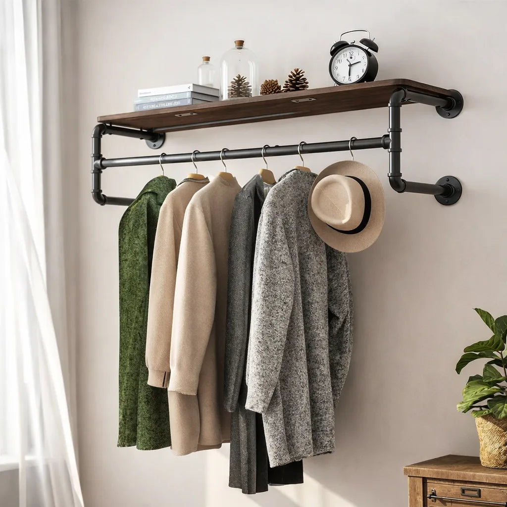 Porte-Manteau Mural avec Etagère à Cintre Image