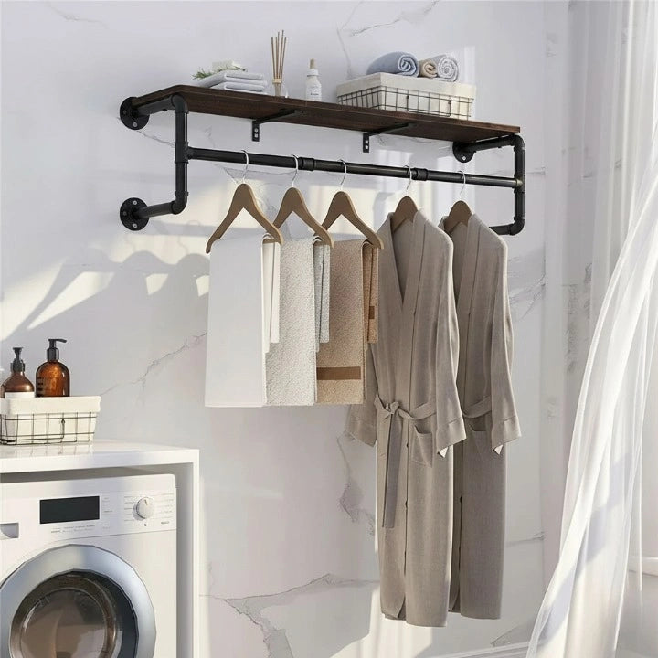 Porte-Manteau Mural avec Etagère à Cintre buanderie