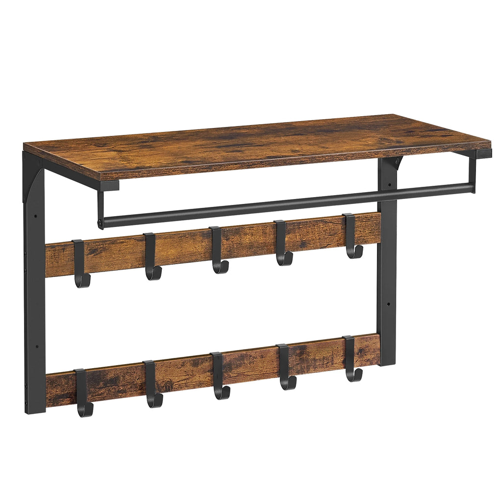  Porte-Manteau Mural avec Etagère Marron 