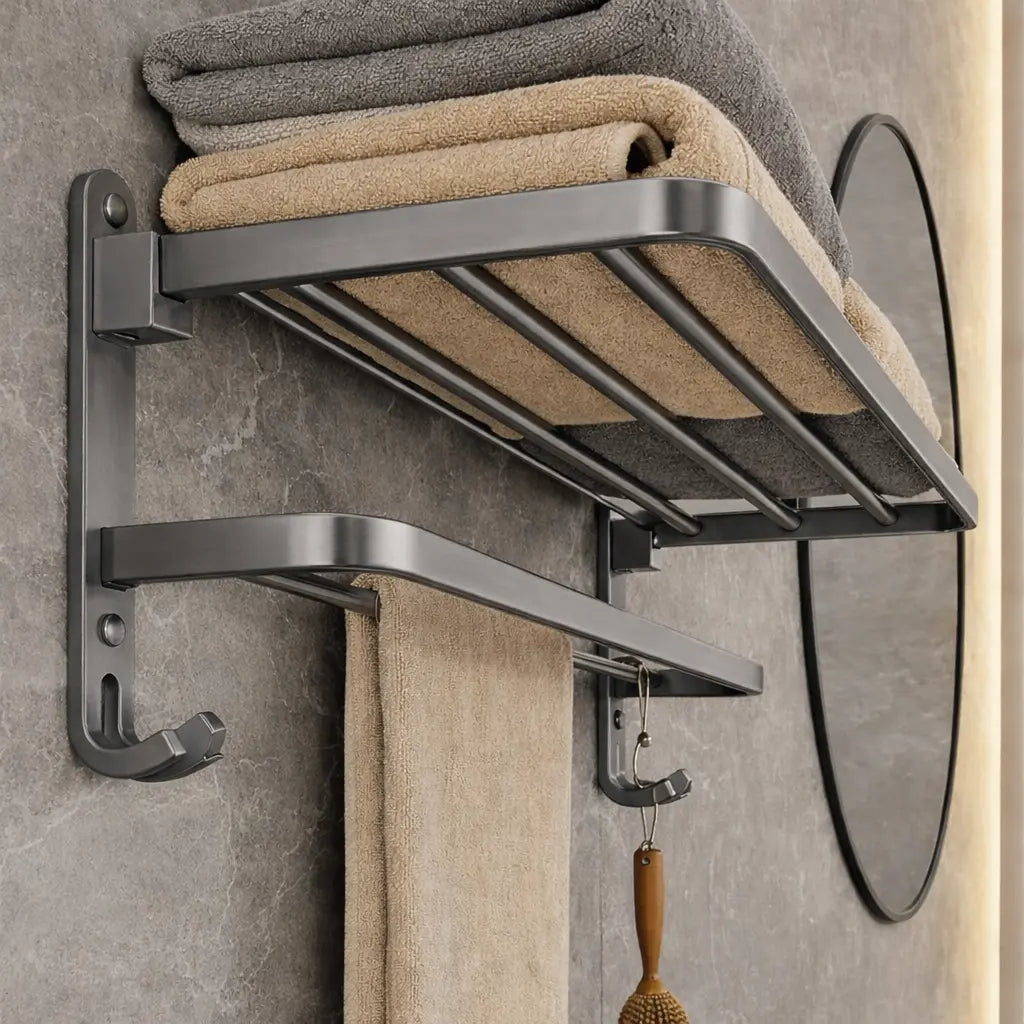 Porte-Manteau Mural avec Etagere Salle de Bain Gris