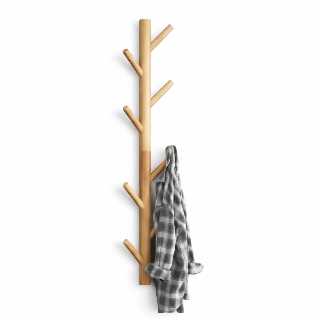 Porte-Manteau Mural en Bois Arbre 8 Crochets