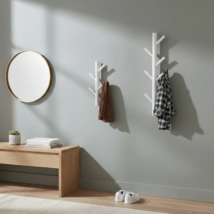 Porte-Manteau Mural en Bois Arbre Blanc