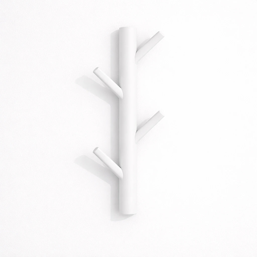 Porte-Manteau Mural en Bois Arbre Blanc 4 Crochets