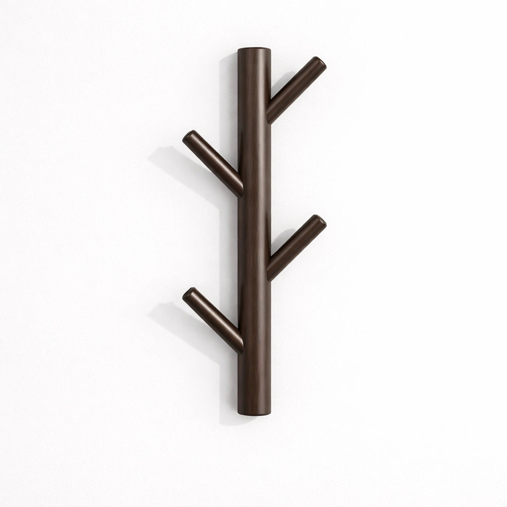 Porte-Manteau Mural en Bois Arbre Marron  4 Crochets