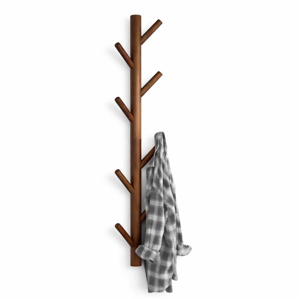 Porte-Manteau Mural en Bois Arbre Marron 8 Crochets
