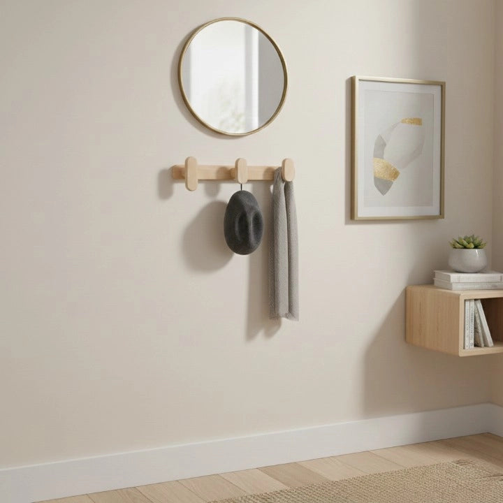 Porte-Manteau Mural en Bois Classique 3 Crochets