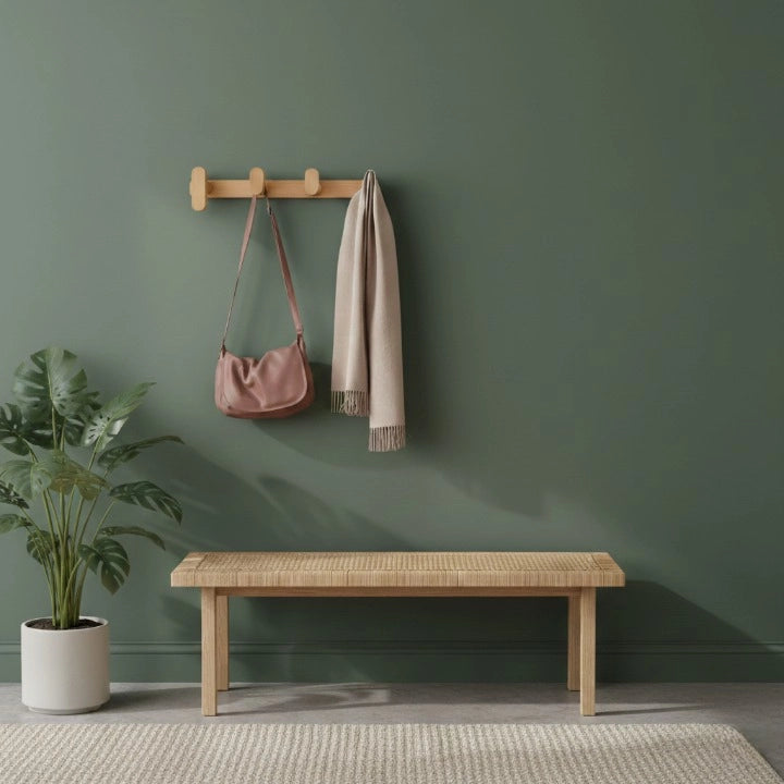 Porte-Manteau Mural en Bois Classique 4 Crochets