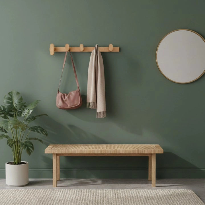Porte-Manteau Mural en Bois Classique 5 Crochets