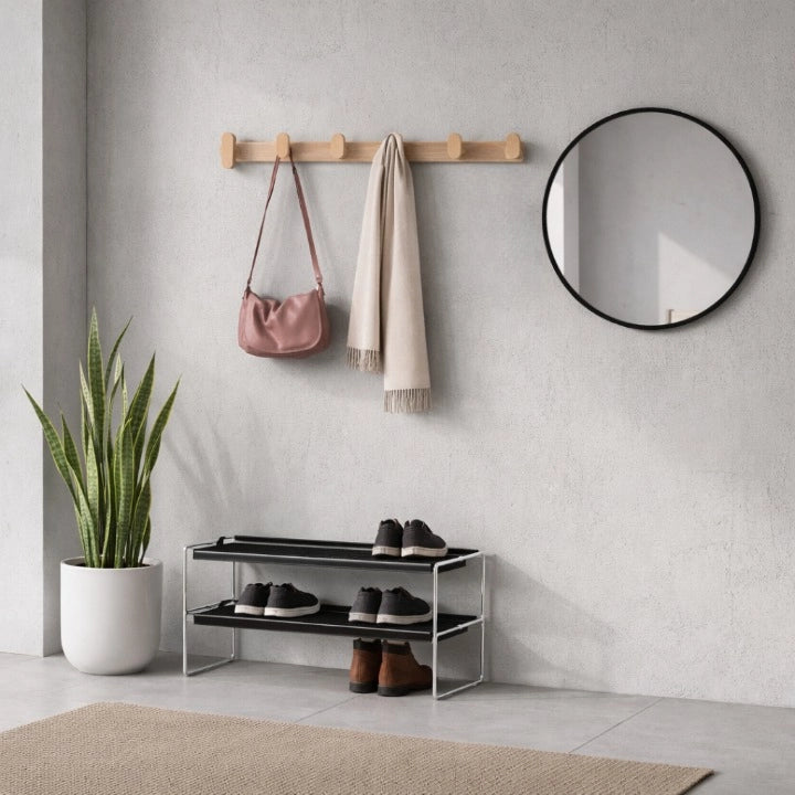 Porte-Manteau Mural en Bois Classique 6 Crochets