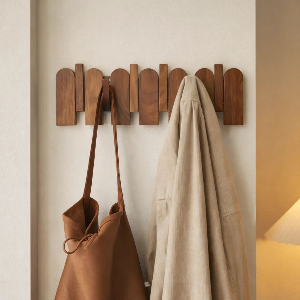 Porte-Manteau Mural en Bois à Crochets Rabattables exposé
