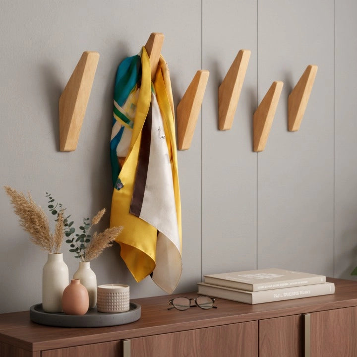 Porte-Manteau Mural en Bois Naturel Design Image