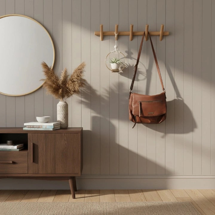 Porte-Manteau Mural en Bois Nordique dans un salon