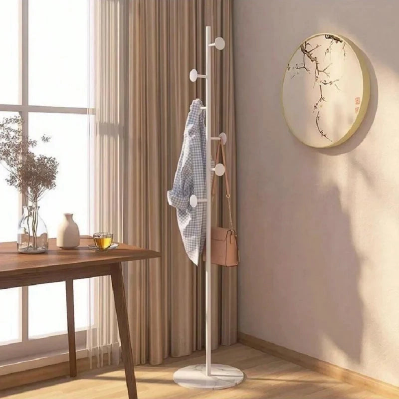 Porte-Manteau Perroquet à Clou avec Base Circulaire Blanc avec un sac accroché