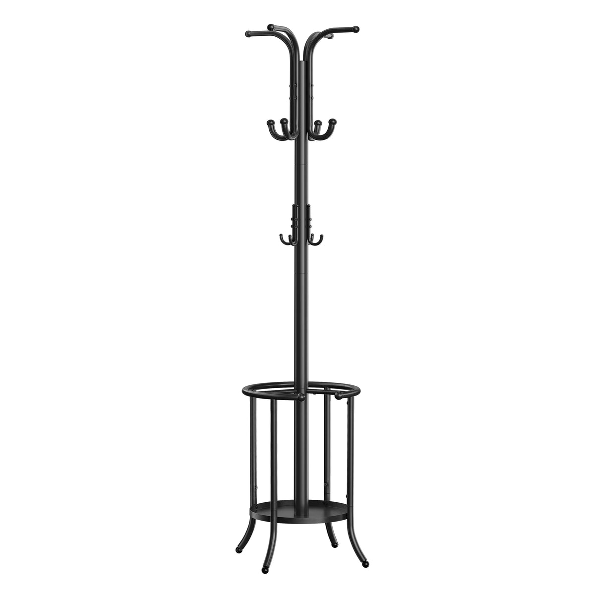 Porte-Manteau Perroquet Noir avec Porte-Parapluie sur fond blanc