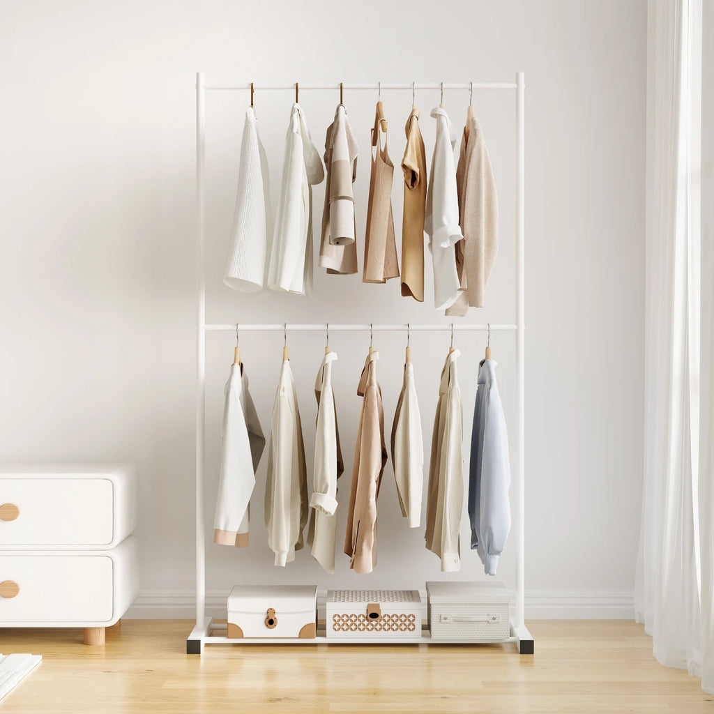 Porte-Manteau Solide Double Etages Blanc 100cm dans une chambre