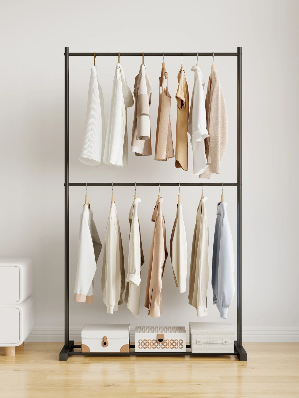 Porte-Manteau Solide Double Etages Noir 100cm dans une chambre