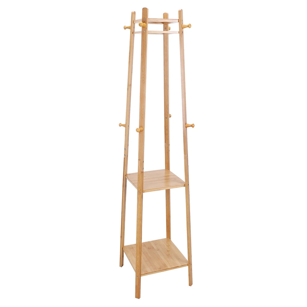 Porte-Manteau en Bois avec Rangements sur fond Blanc