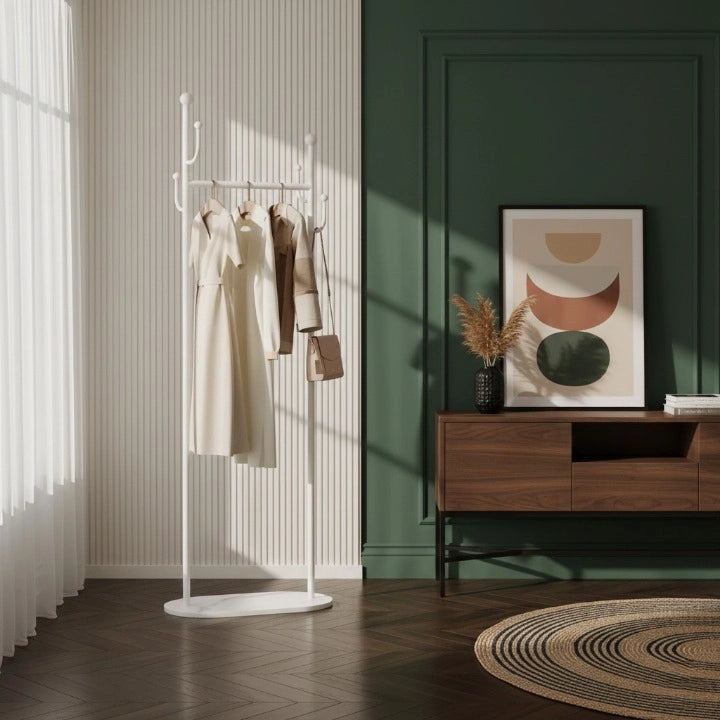 Porte-Manteau sur Pied Design a double Barre Blanc