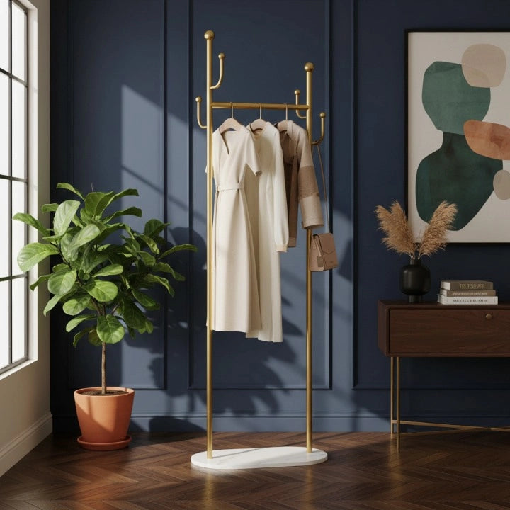 Porte-Manteau sur Pied Design a double Barre Dore