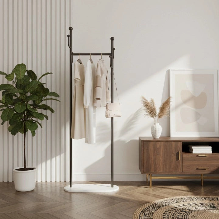 Porte-Manteau sur Pied Design a double Barre Noir