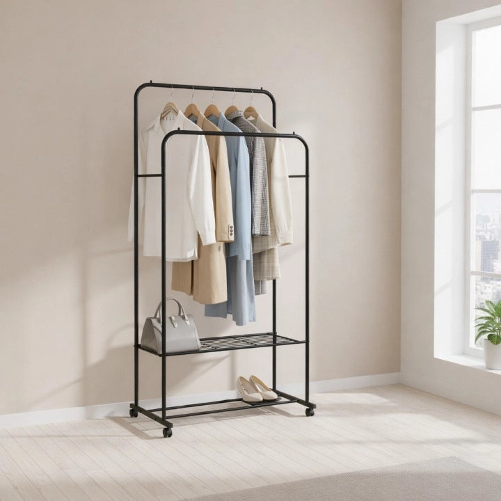 Porte-Manteau sur pied Solide Double Rails Noir dans une chambre Image