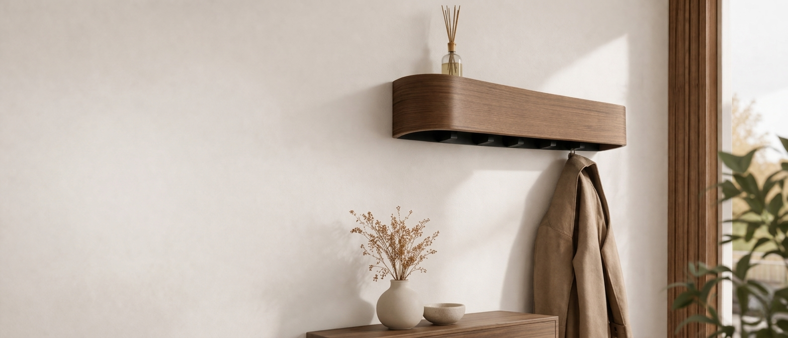 Porte-manteau mural en bois design banniere