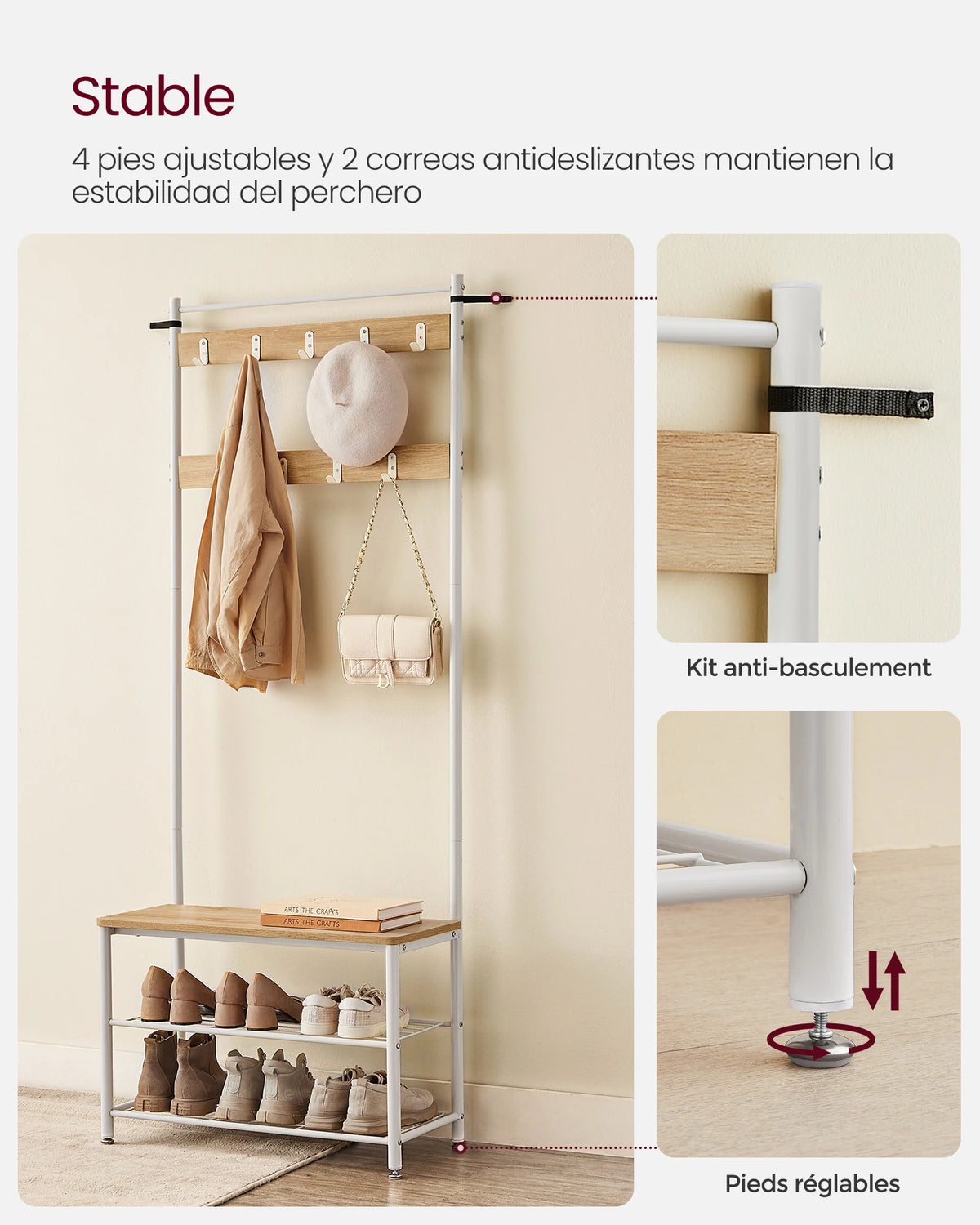 Porte-Manteau Meuble Chaussure 3 en 1