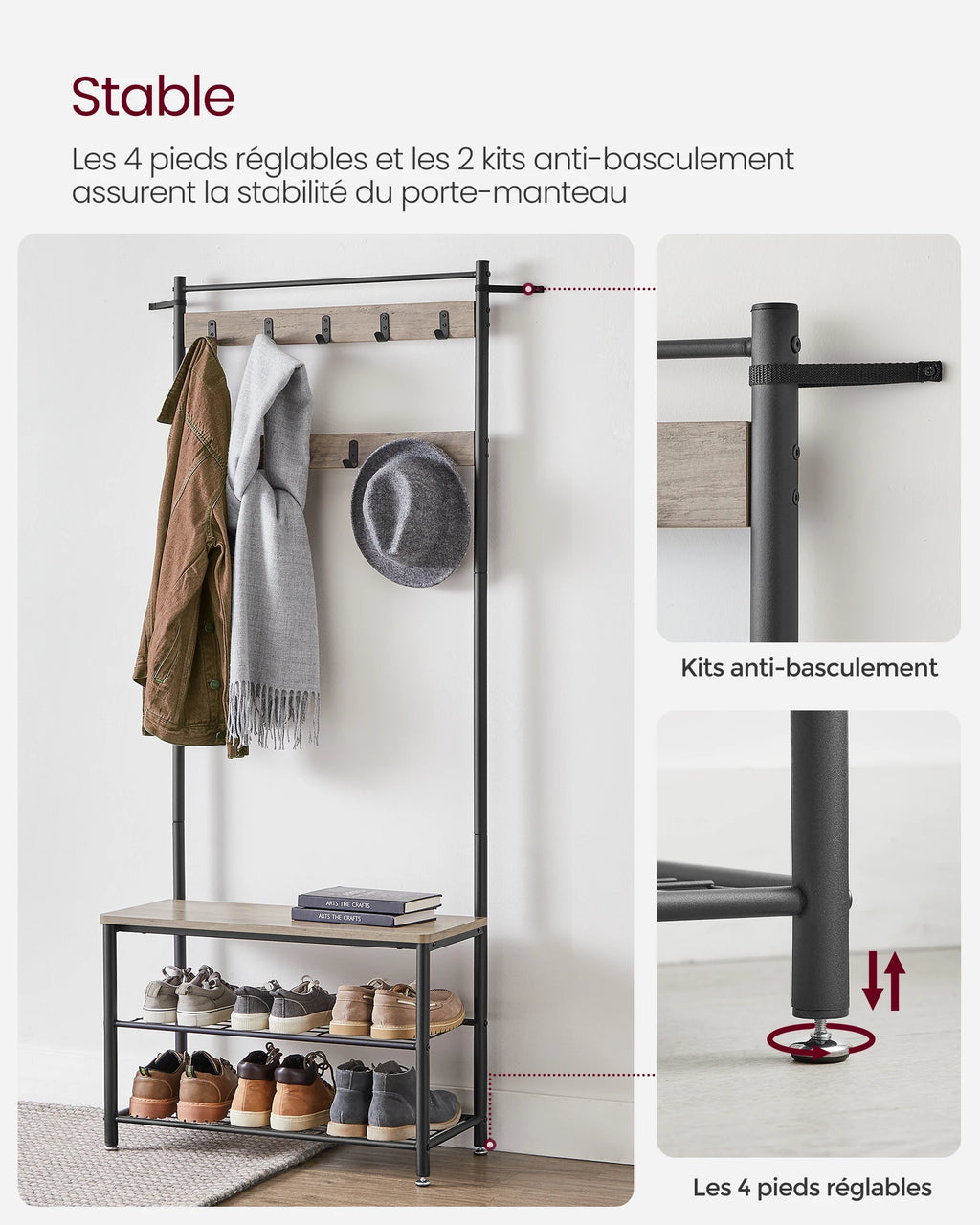 Porte-Manteau Meuble Chaussure avec Grille