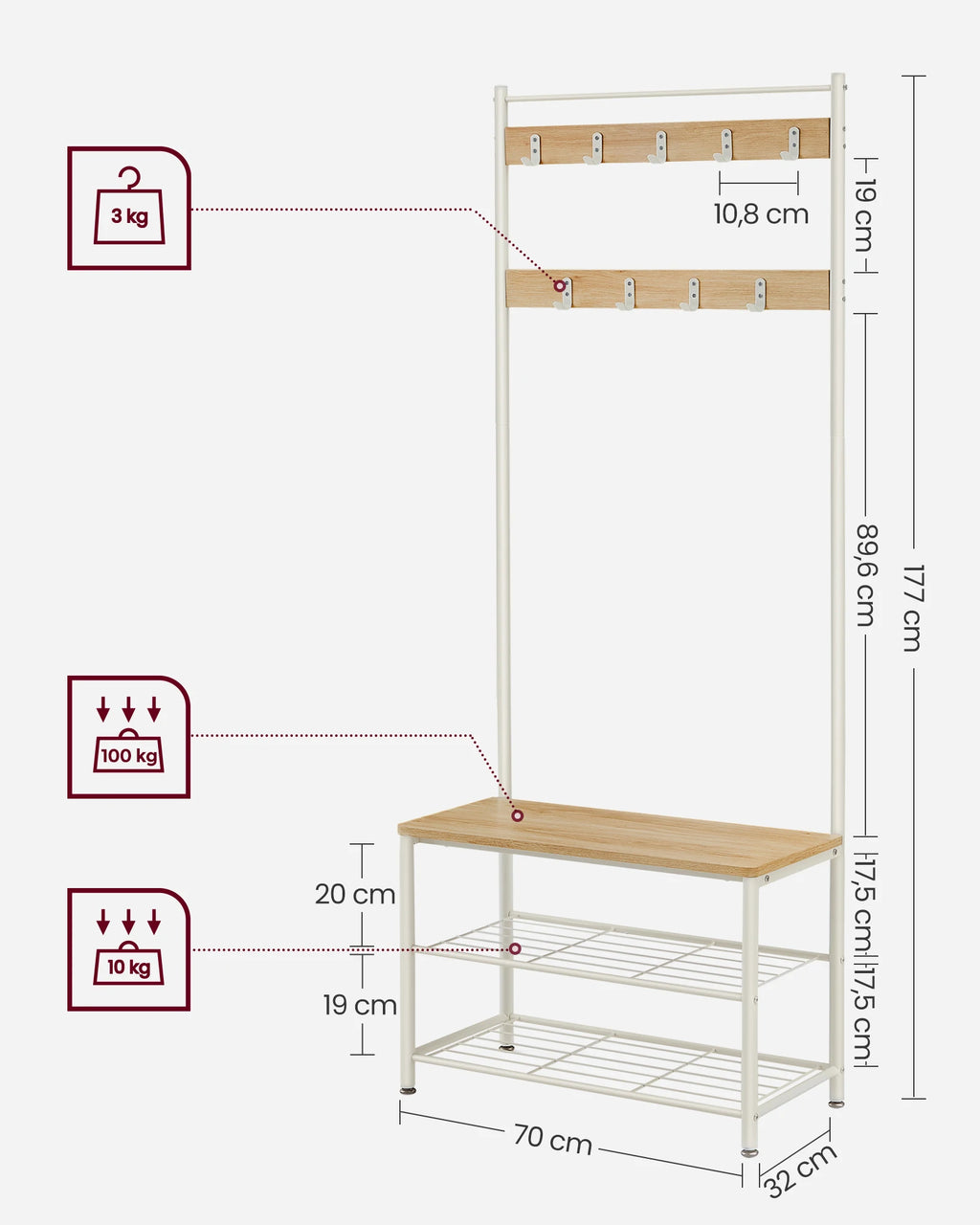 Porte-Manteau Meuble Chaussure 3 en 1