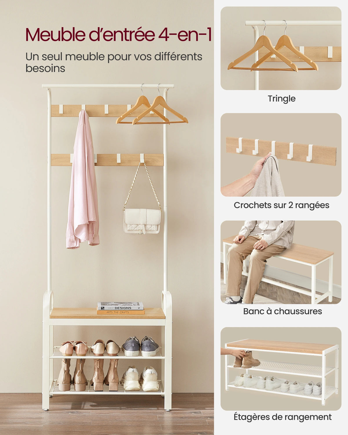Porte-Manteau Meuble Chaussure avec Banc
