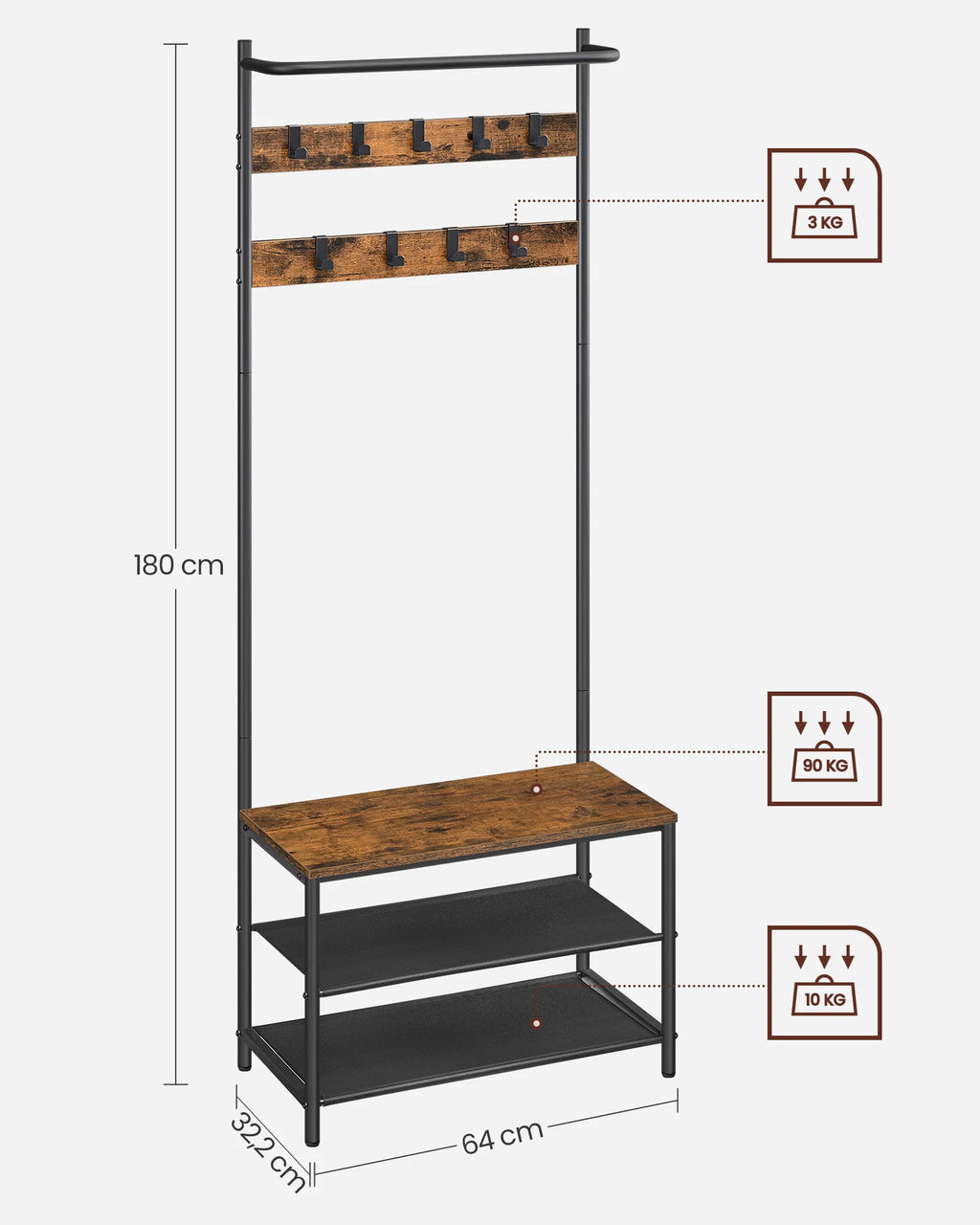 Porte-Manteau Meuble Chaussure avec Etagères