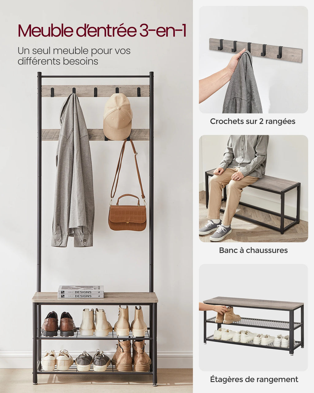 Porte-Manteau Meuble Chaussure avec Grille
