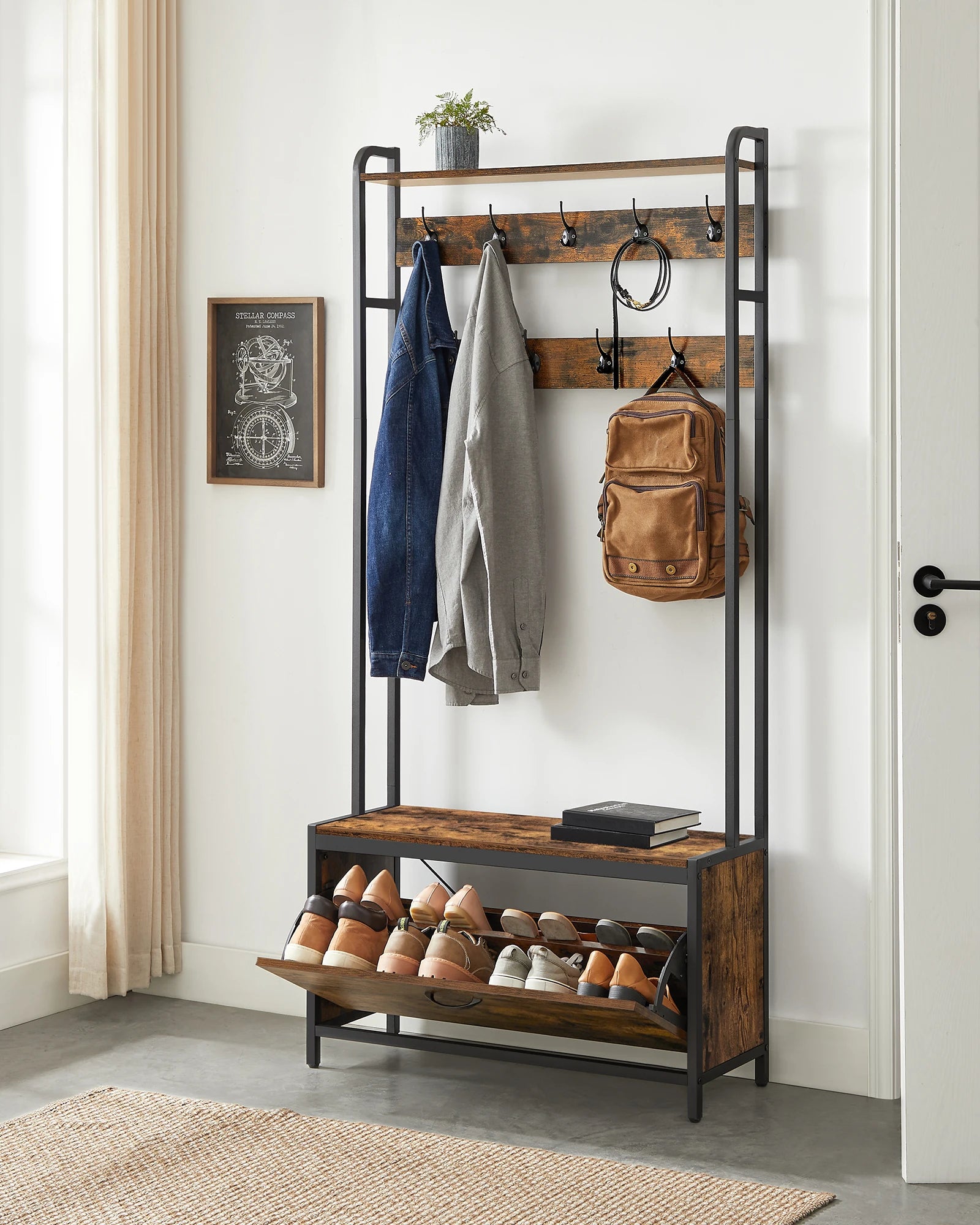 Porte-Manteau Meuble Chaussure avec Coffre Image
