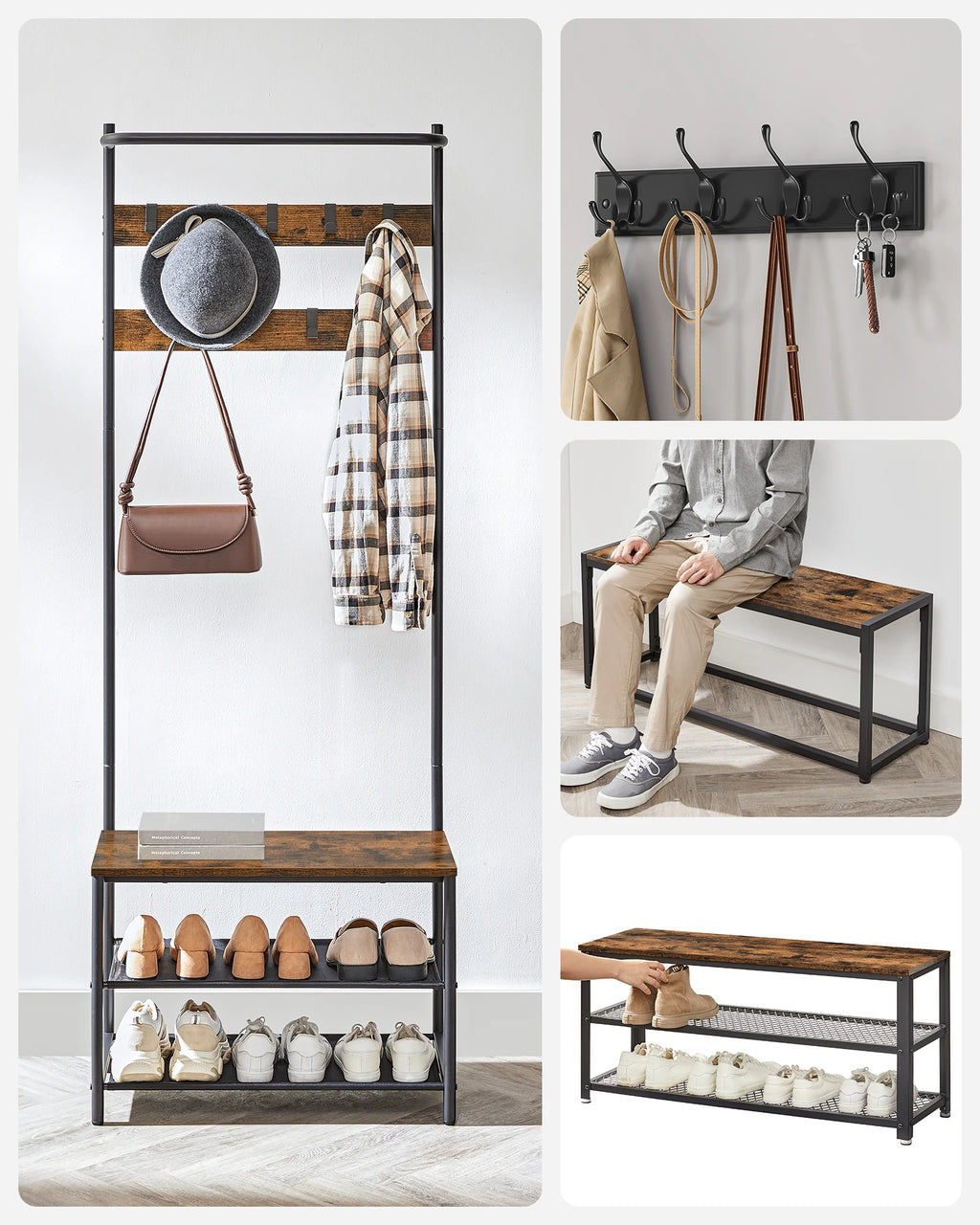 Porte-Manteau Meuble Chaussure avec Etagères