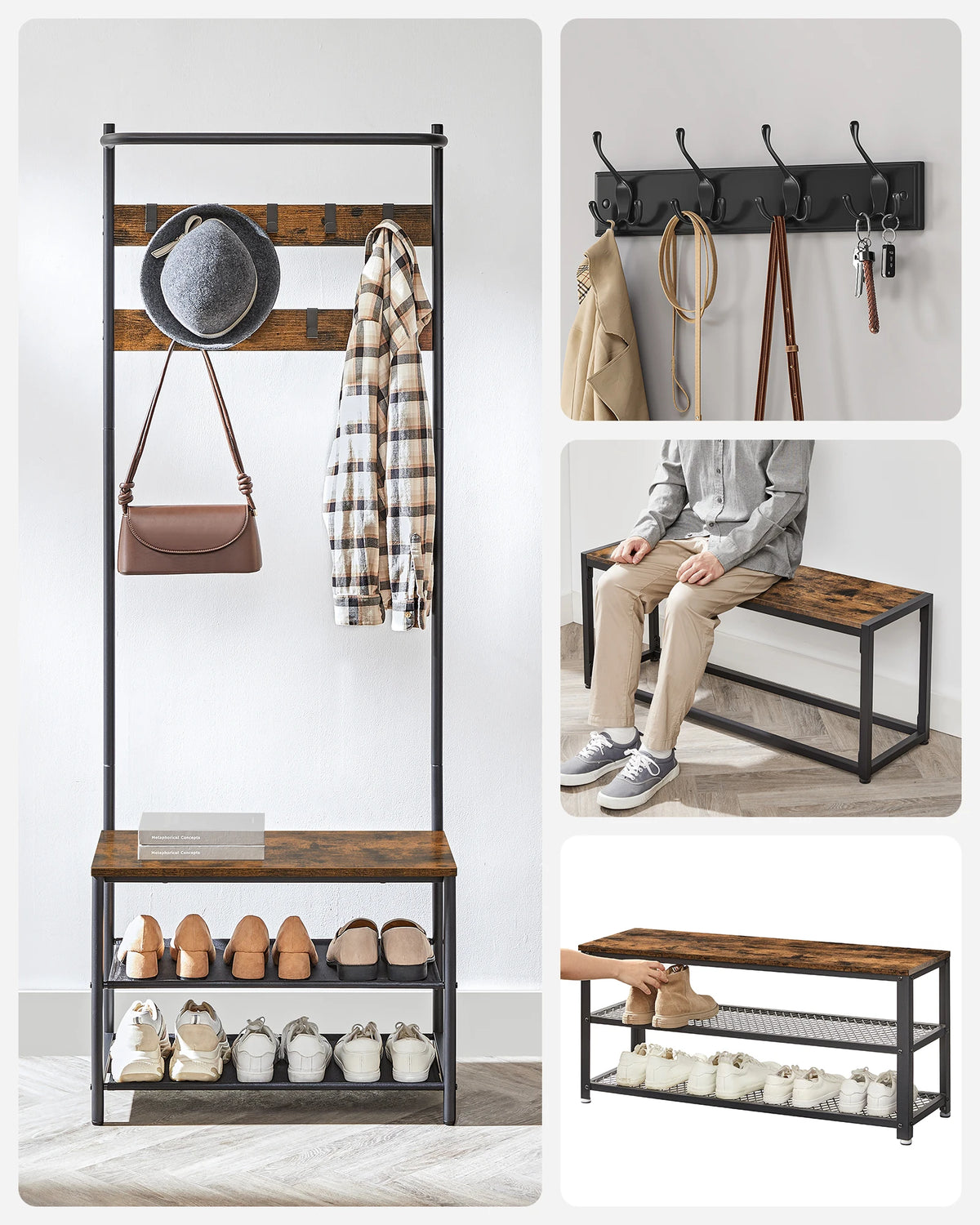 Porte-Manteau Meuble Chaussure avec Etagères