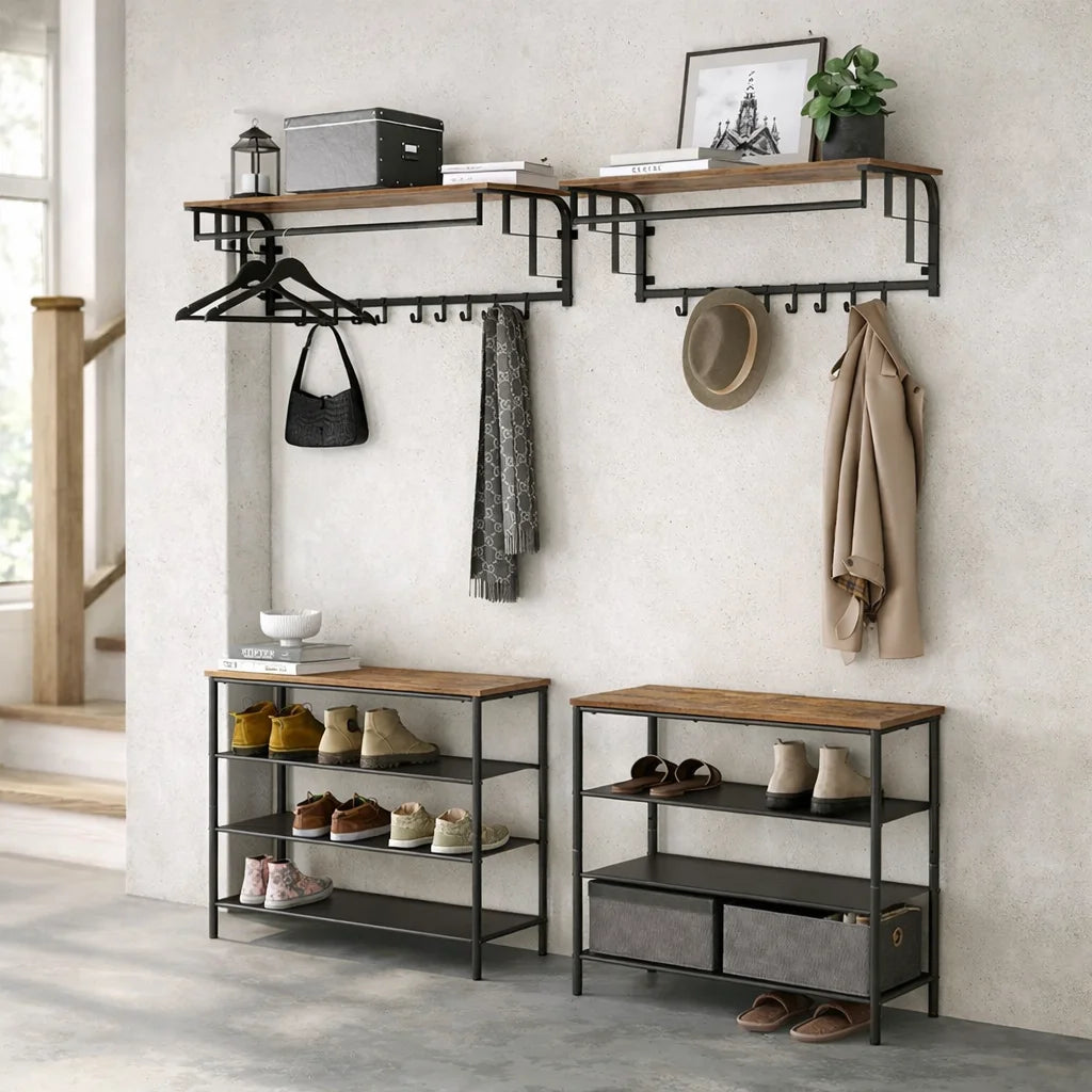 deux Porte-Manteau Mural avec Etagère en bois